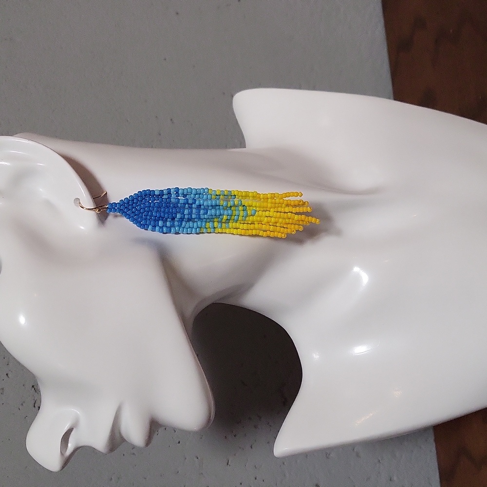 Handmade Beaded Earrings in Blues and Yellow